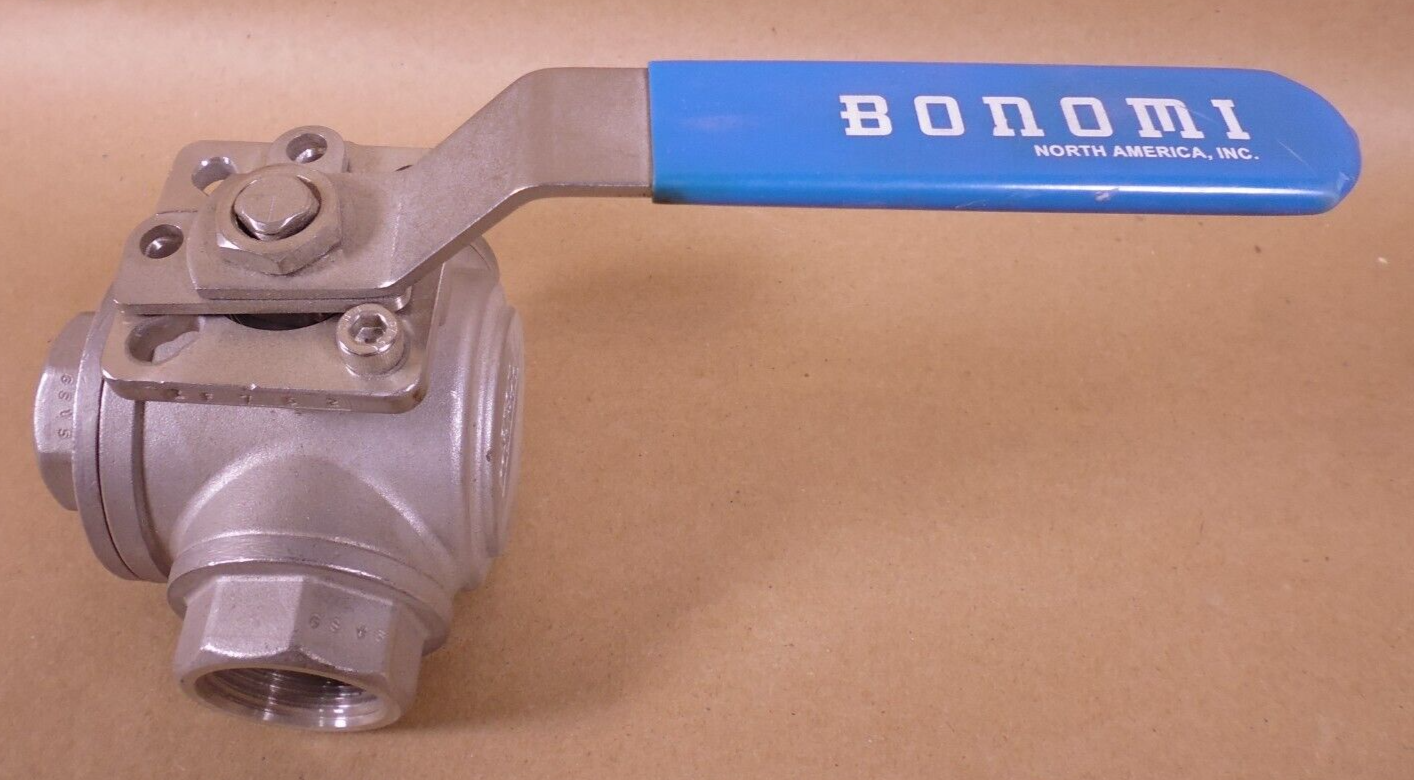 Bonomi 956N 1" FNPT 3-Way CF8M Stainless Steel Ball Valve , 1000 WOG | Industrial MRO Replacement Parts, Manufacturing Machine Parts & Components, Heavy Equipment Parts Supplier