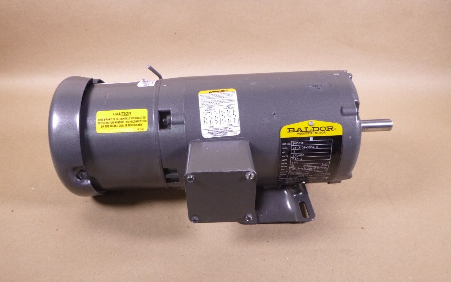 New BM3539 Baldor Brake Motor 1/2 hp, 1200 rpm, 3 Ph, 230/460 V, 56 Frame, TEFC | Industrial Electric Motors, Pumps & Parts