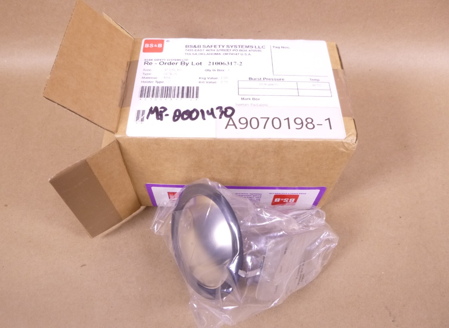 BS&B SAFETY SYSTEMS 3" / DN80 TYPE GCR-S RUPTURE DISC EPDM-B 316L, 21006317-2 | Industrial MRO Replacement Parts, Manufacturing Machine Parts & Components, Heavy Equipment Parts Supplier
