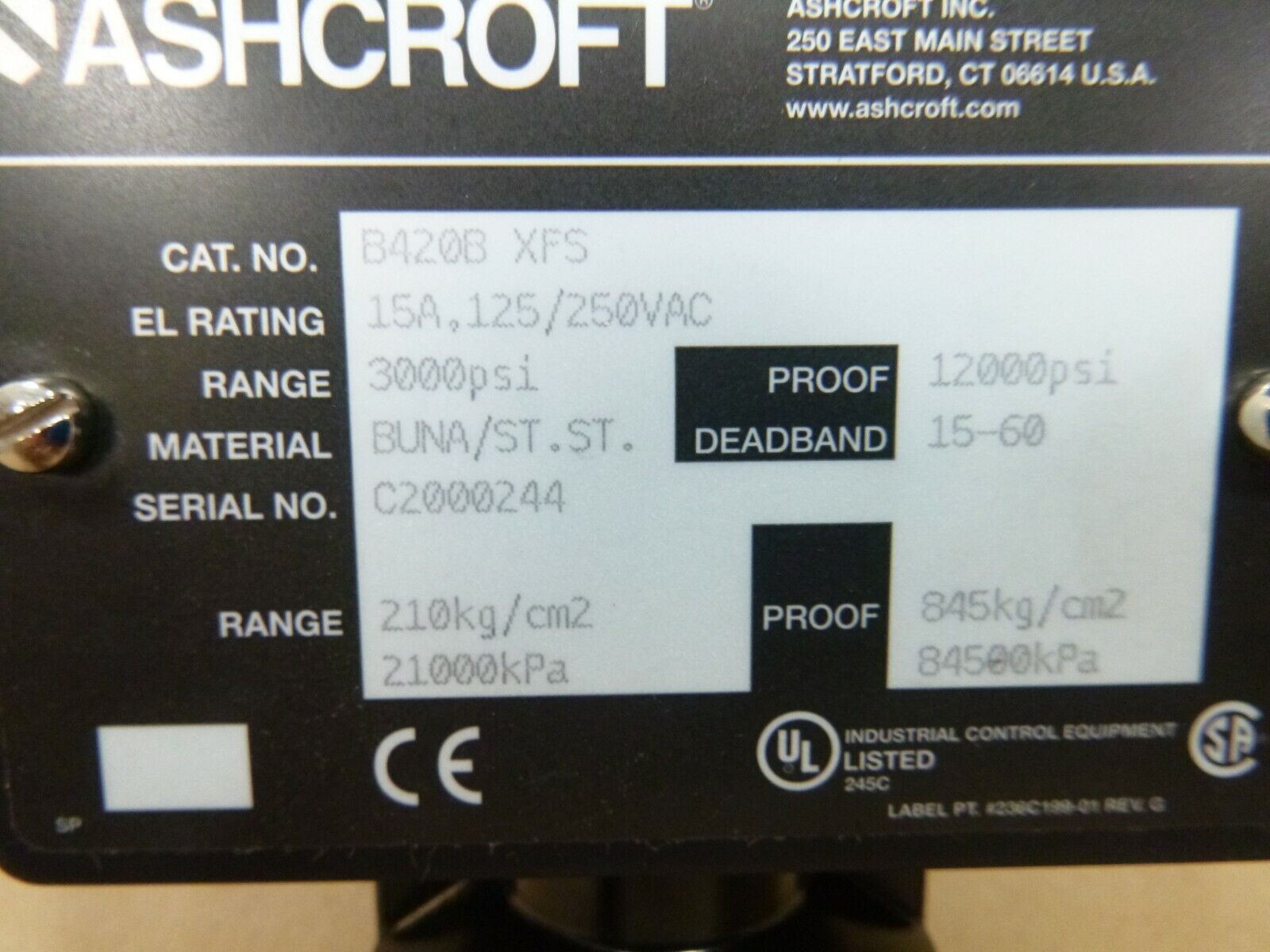 Ashcroft B420BXFS Differential Pressure Switch 3000 Psi - 15 Amp - 125/250 Vac | Industrial MRO Replacement Parts, Manufacturing Machine Parts & Components, Heavy Equipment Parts Supplier