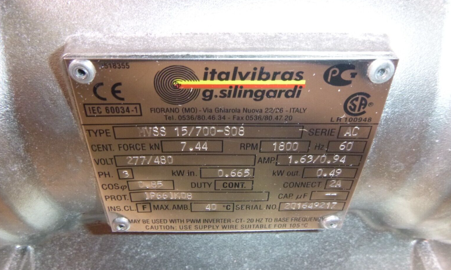 Italvibras MVSS 15/700-S08, 601526 Stainless Steel Electric Vibrator Motor Sz 30 | Industrial Electric Motors, Pumps & Parts