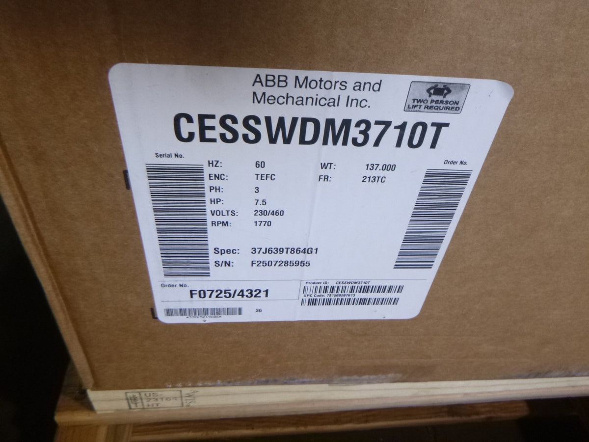 Baldor CESSWDM3710T SuperE Washdown Stainless Motor 7.5HP 3PH 230/460V 213TC