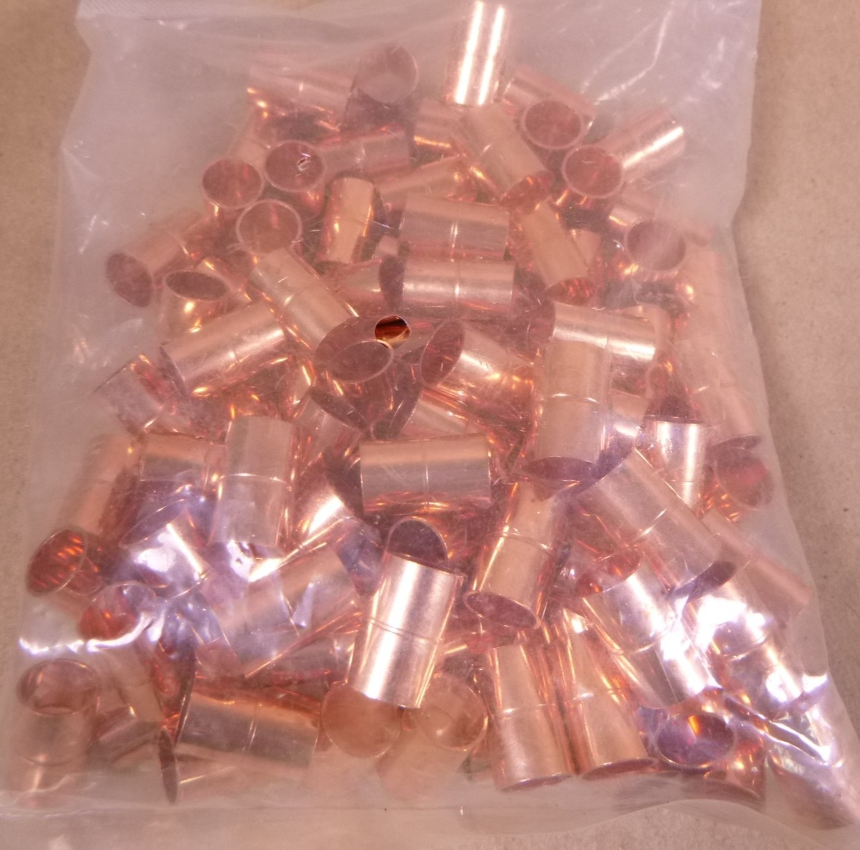 (100 PCS) NDL N-1009 3/8" OD X 1/4" ID CxC Rolled Stop Tube Wrot Copper Coupling