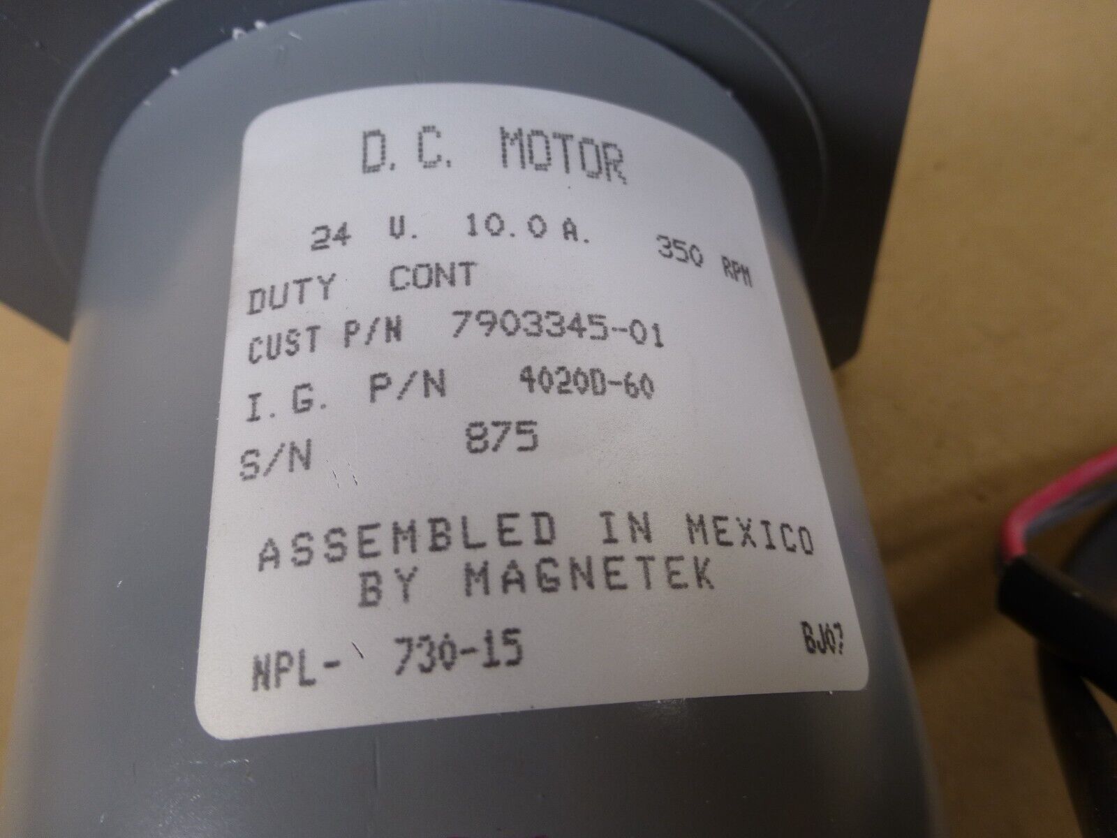 Magnetek 7903345-01 DC Motor 24V 10A 350RPM 4020d-60 Duty Cont 6105-01-011-5210 | Industrial Electric Motors, Pumps & Parts