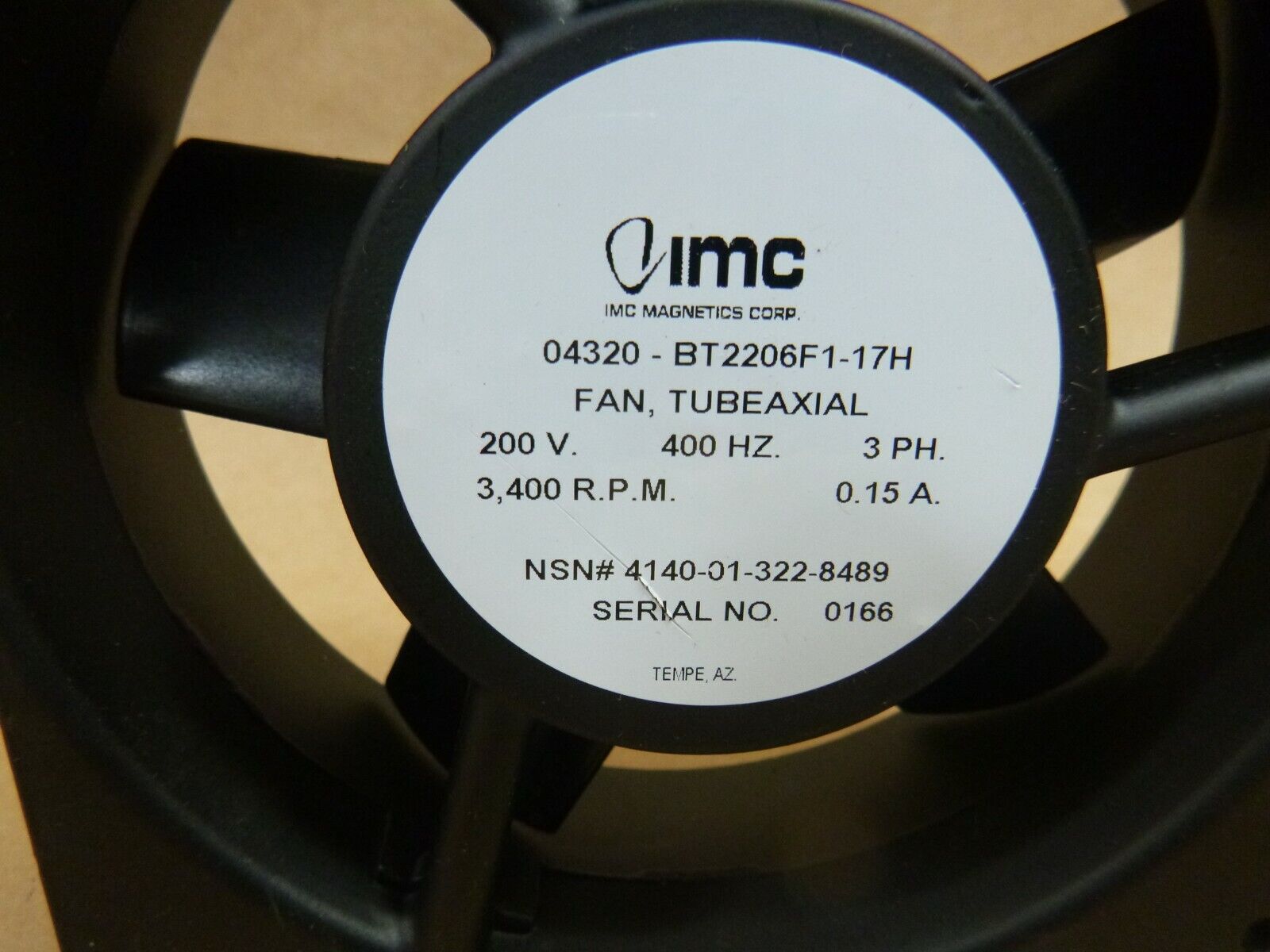 USGI IMC Magnetics 400 Hz. Tubeaxial Fan 3400 Rpm 200 Volt BT2206F-1-17-H | Electrical MRO Replacement Parts & Components and Commercial Electrical Supplies Company