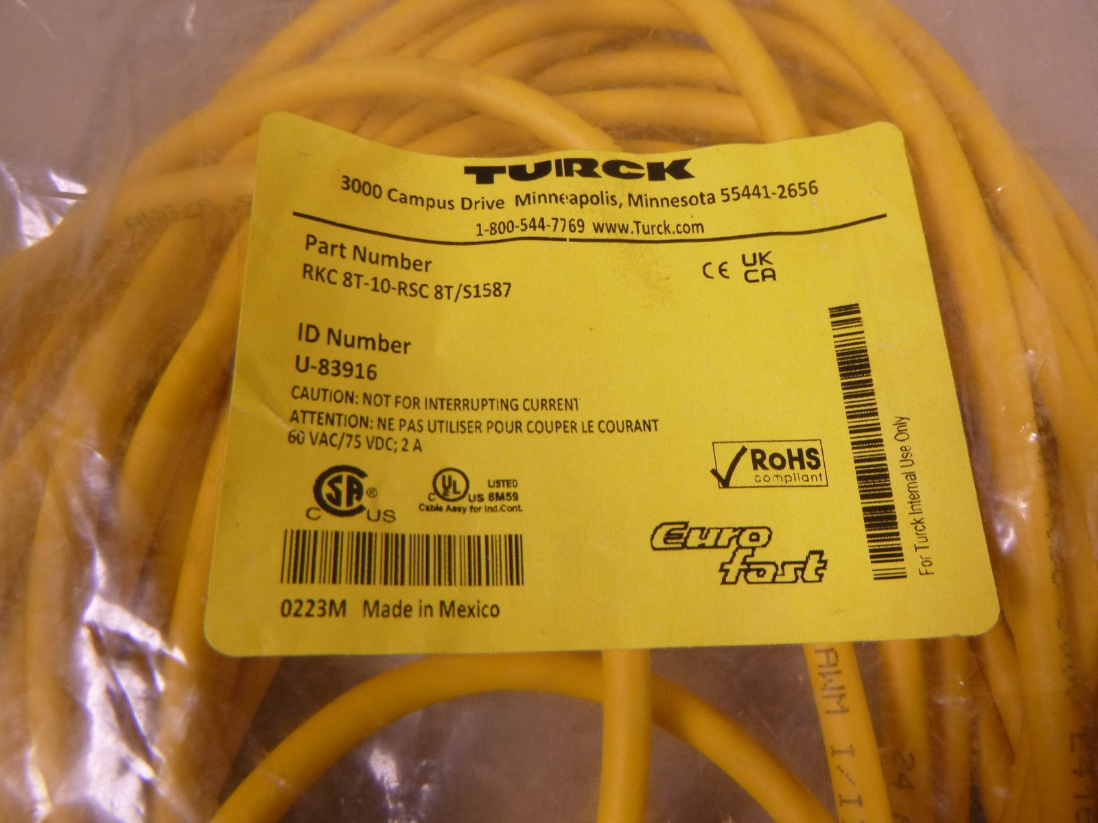 Turck RKC 8T-10-RSC 8T/S1587 Cordset, 8 Pin Male To 8 Pin Female, U-83916 | Electrical MRO Replacement Parts & Components and Commercial Electrical Supplies Company