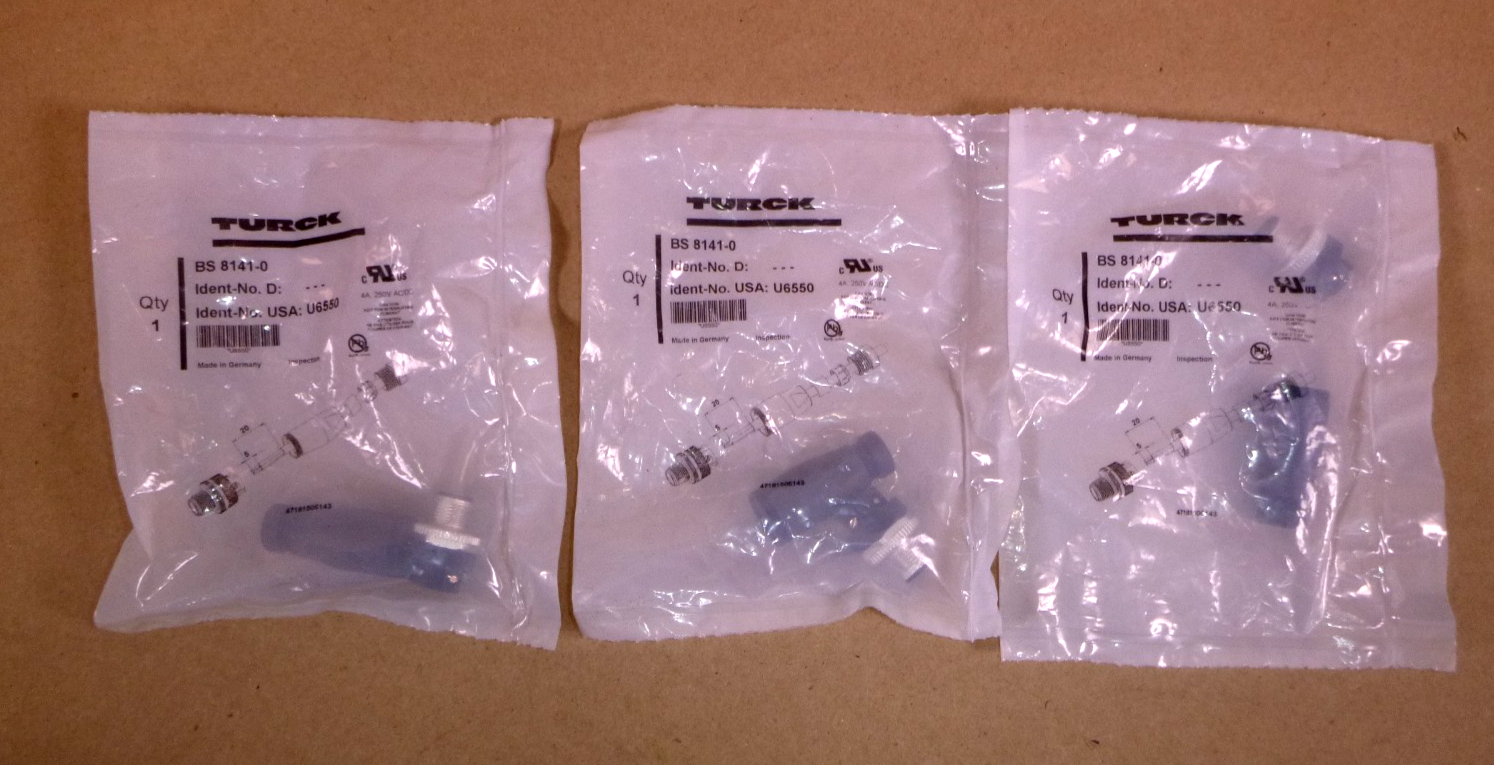 BS 8141-0 TURCK Sensor Connector, M12 Plug, 4 Pin Straight (Lot of 3)