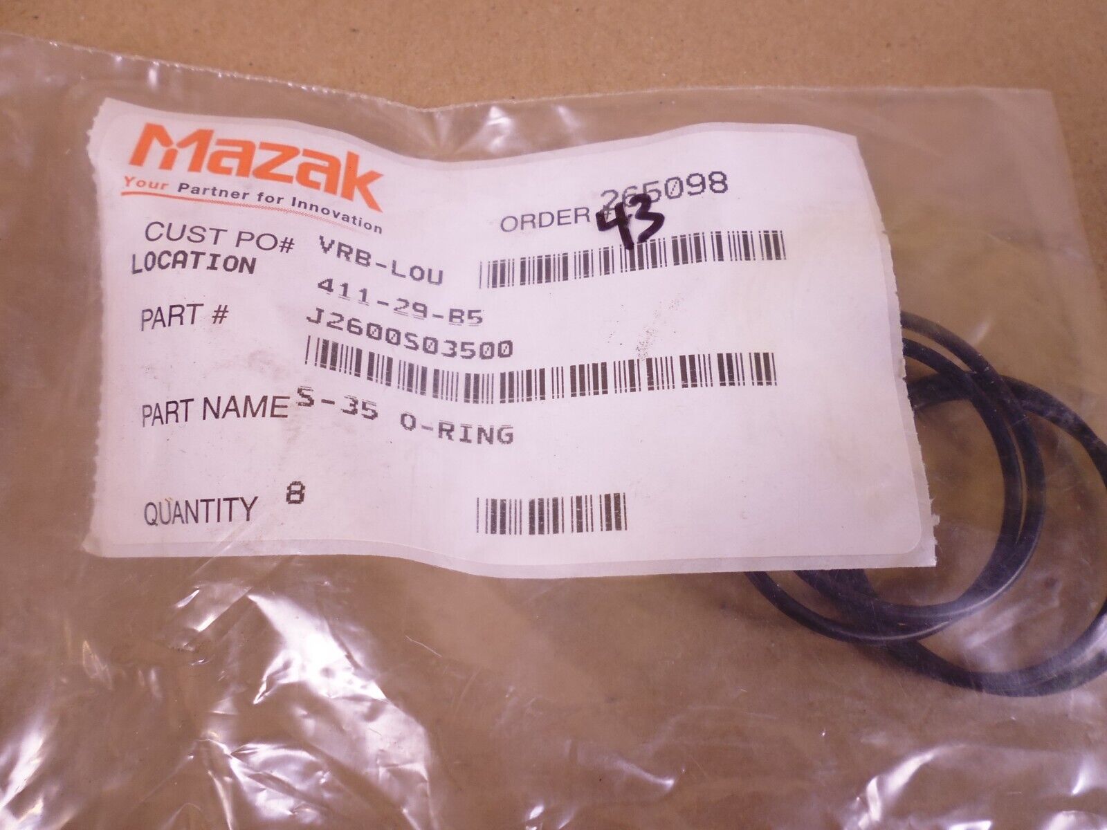 (8 PACK) OEM MAZAK J2600S03500 O-Ring S-35 | Industrial MRO Replacement Parts, Manufacturing Machine Parts & Components, Heavy Equipment Parts Supplier