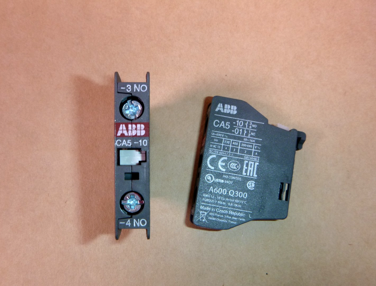 (Lot of 2) ABB CA5-10 Auxiliary Contacts Front Mount Blocks, Screw Clamp, 1NC | Electrical MRO Replacement Parts & Components and Commercial Electrical Supplies Company