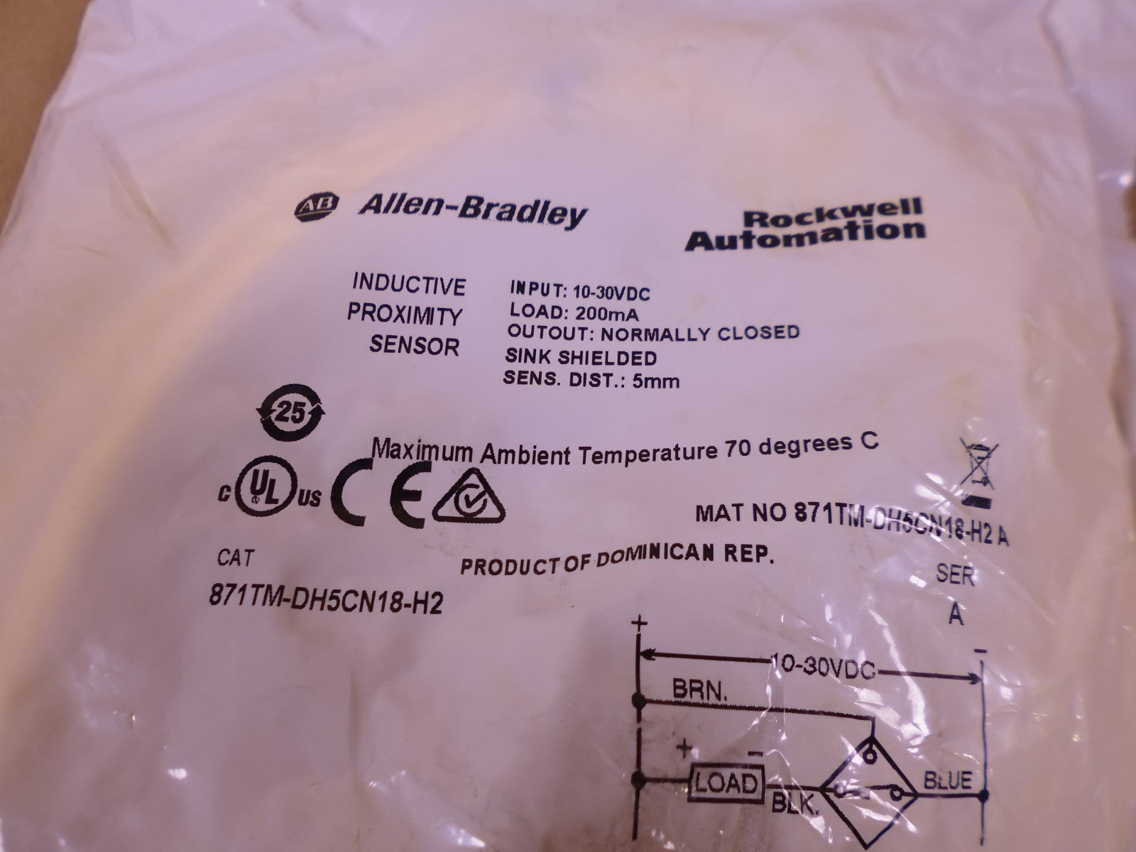 Allen-Bradley 871TM-DH5CN18-H2, Series A, Inductive Proximity Sensor 10-30VDC | Electrical MRO Replacement Parts & Components and Commercial Electrical Supplies Company