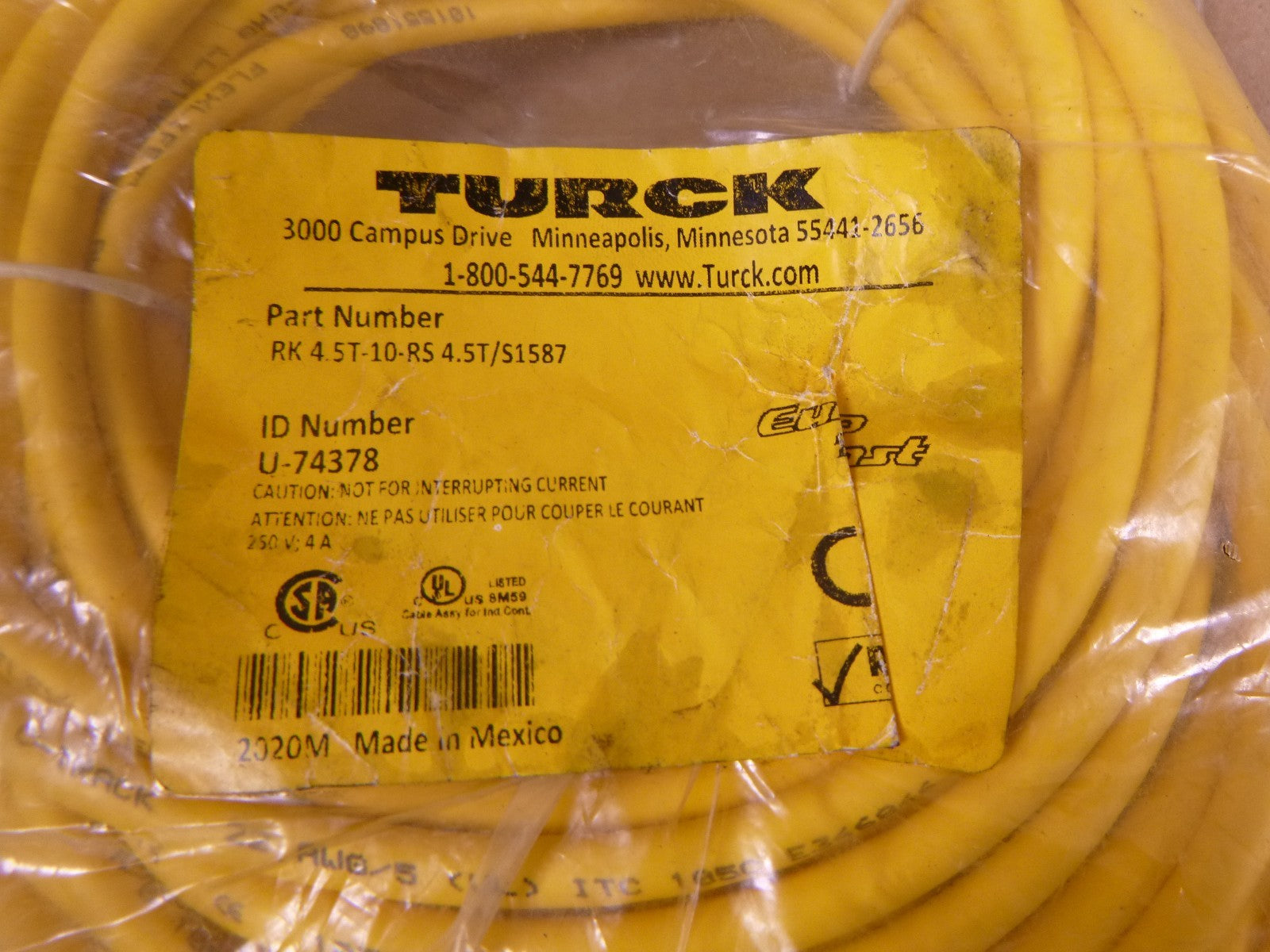 TURCK RK 4.5T-10-RS 4.5T/S1587, EUROFAST DOUBLE-ENDED CORDSET, U-74378 | Electrical MRO Replacement Parts & Components and Commercial Electrical Supplies Company