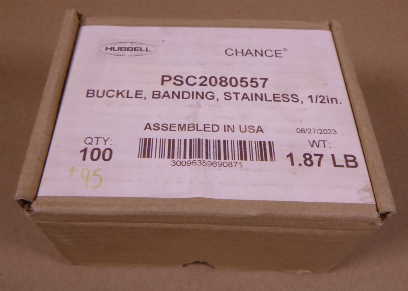 PSC2080557 Hubbell Chance Stainless 1/2" Banding Buckle USA (95 Pieces) | Industrial MRO Replacement Parts, Manufacturing Machine Parts & Components, Heavy Equipment Parts Supplier