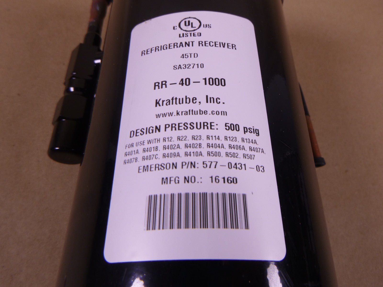 RR-40-1000 Emerson Copeland Refrigerant Receiver 577-0431-03 , 45TD, SA32710 | Industrial MRO Replacement Parts, Manufacturing Machine Parts & Components, Heavy Equipment Parts Supplier