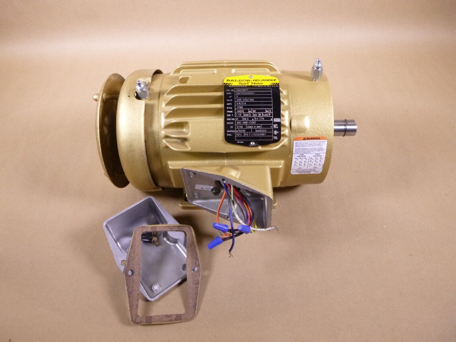 Baldor CEM3587T Electric Motor 2 HP 1750 145TC TEFC 230V 460V 3 PH W/ Rainshield | Industrial Electric Motors, Pumps & Parts