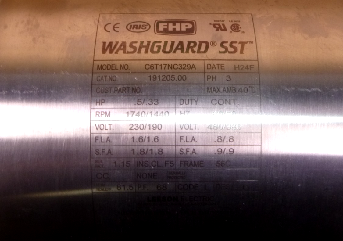 191205 Leeson Stainless Washdown Duty Motor 1/2HP 1750RPM 56C TENV 208-230/460 | Industrial Electric Motors, Pumps & Parts