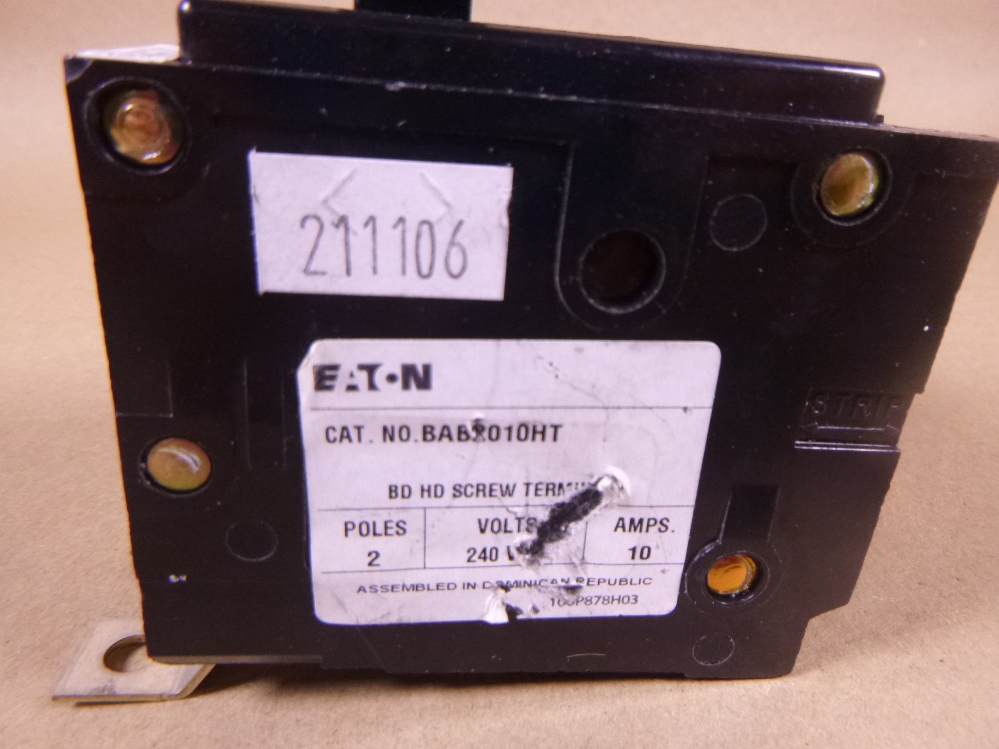 Eaton BAB2010HT Bolt-On Circuit Breaker 2-Pole 10A 240VAC BAB | Electrical MRO Replacement Parts & Components and Commercial Electrical Supplies Company