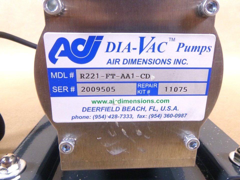 AIR DIMENSIONS Dia-Vac 1/8Hp 115VAC Double Diaphragm Vacuum Pump R221-FT-AA1-CD | Industrial Electric Motors, Pumps & Parts