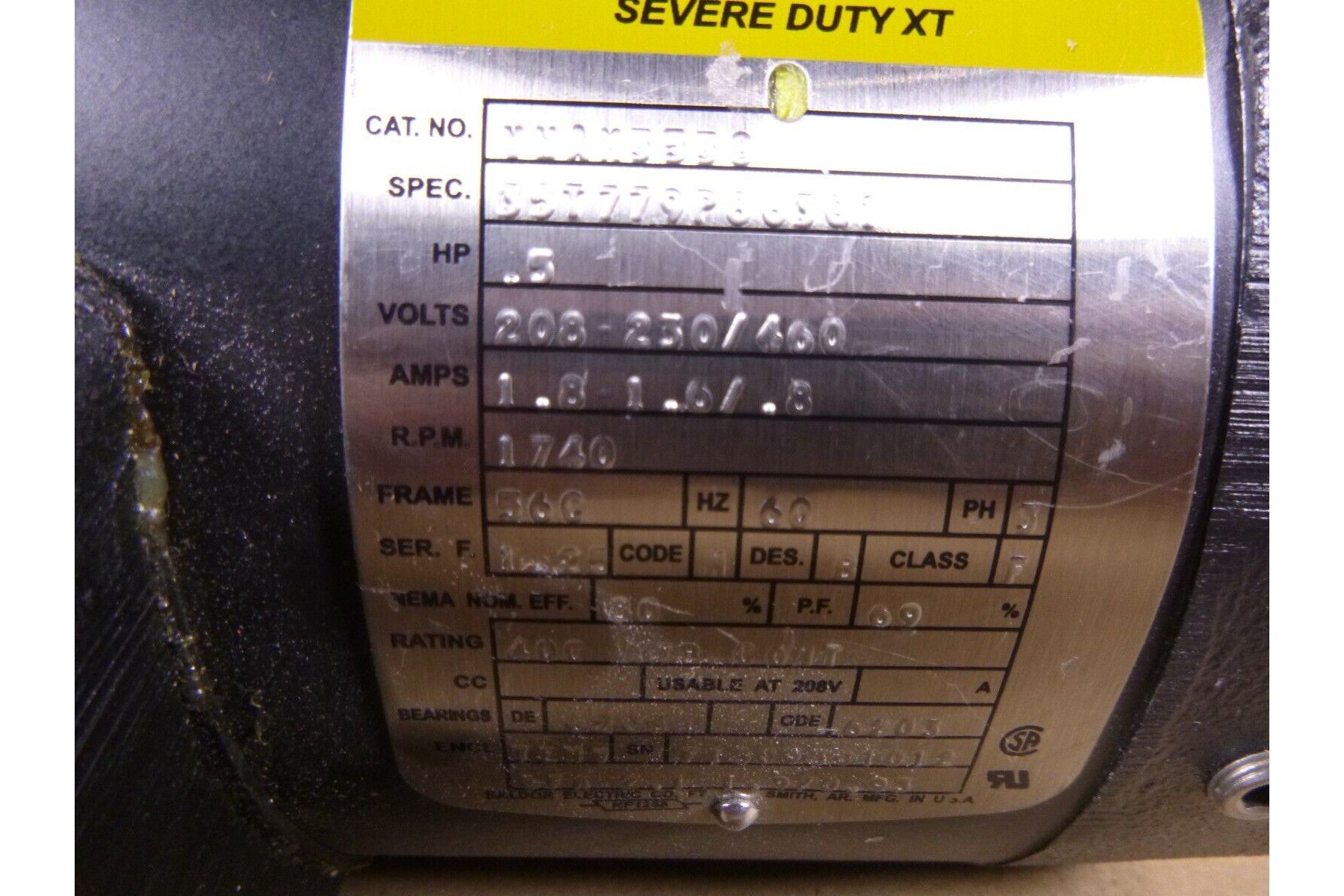 Baldor VWAM3538 Severe Duty XT Electric Motor 1/2 Hp. 3 Ph. 1740 Rpm 56C Mount | Industrial Electric Motors, Pumps & Parts
