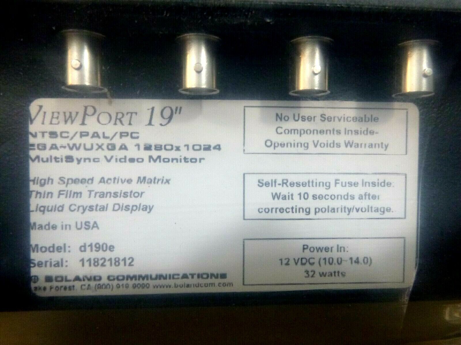 Boland Communications View Port 19" NTSC / PAL / PC Multi Sync Video Monitor USA | Industrial MRO Replacement Parts, Manufacturing Machine Parts & Components, Heavy Equipment Parts Supplier