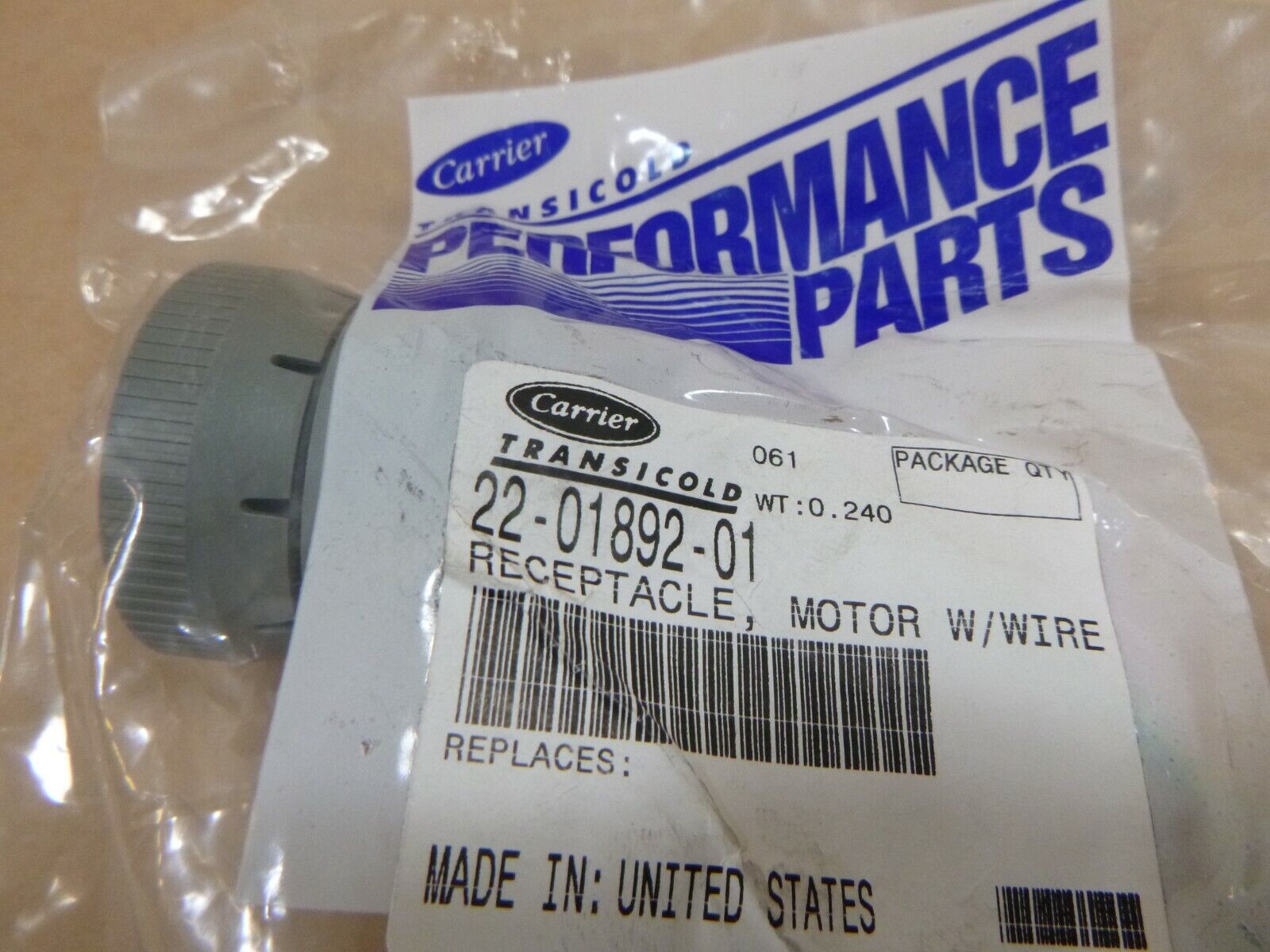 CARRIER TRANSICOLD 22-01892-01 MOTOR W/ WIRE RECEPTACLE FOR 69NT20-531-300 | Electrical MRO Replacement Parts & Components and Commercial Electrical Supplies Company