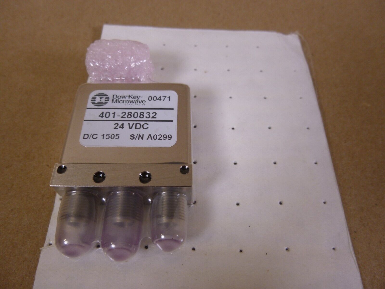Dow-Key Microwave 401-280832 SPDT Coaxial Switch 24VDC | Electrical MRO Replacement Parts & Components and Commercial Electrical Supplies Company