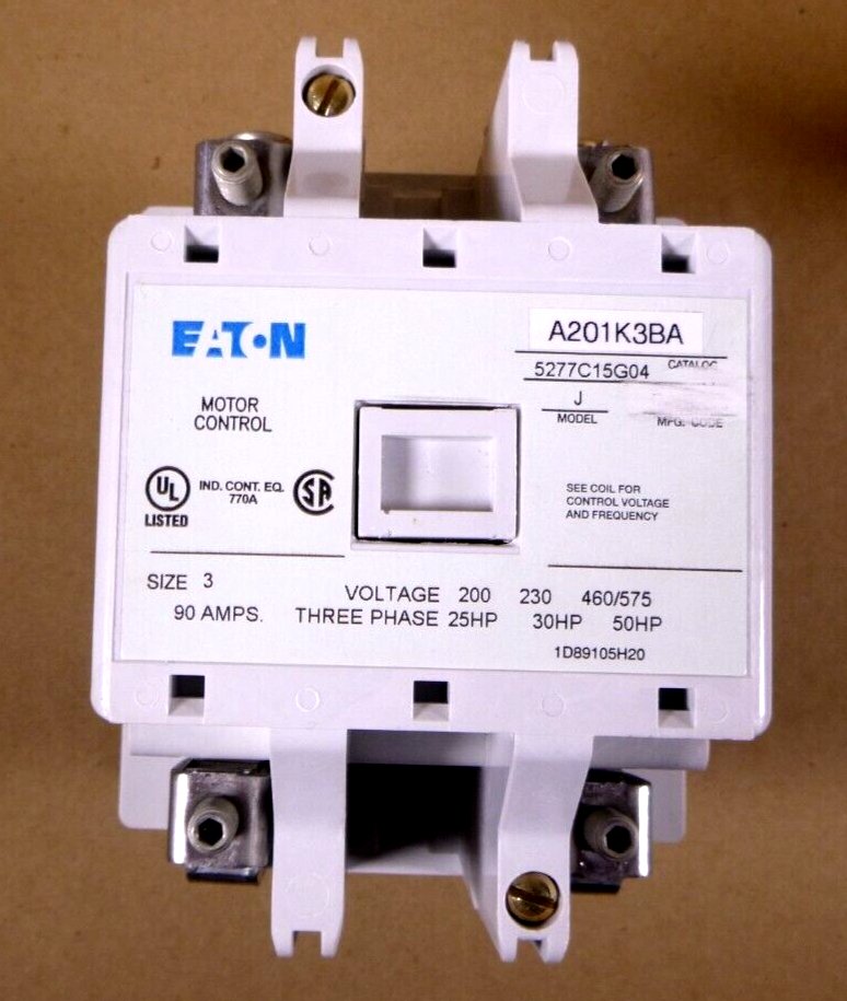 Eaton A201K3BA Non-Reversing Contactor, 90A, Two-pole open, Size 3, A200 series | Electrical MRO Replacement Parts & Components and Commercial Electrical Supplies Company
