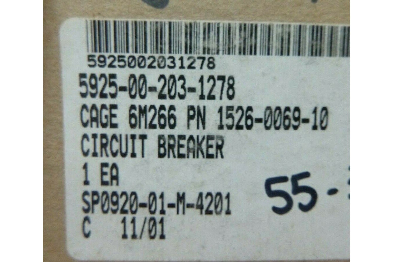 EATON AEROSPACE 1526 - 000 - 10 10 AMP CIRCUIT BREAKER GC885C10 , 5925 - 00 - 203 - 1278 - Royal Equipment Royal Equipment