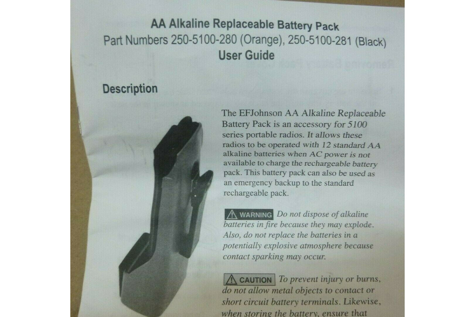 EF JOHNSON 250-5100-281 9V AA ALKALINE REPLACEABLE BATTERY PACK FOR 5100 RADIOS | Industrial MRO Replacement Parts, Manufacturing Machine Parts & Components, Heavy Equipment Parts Supplier