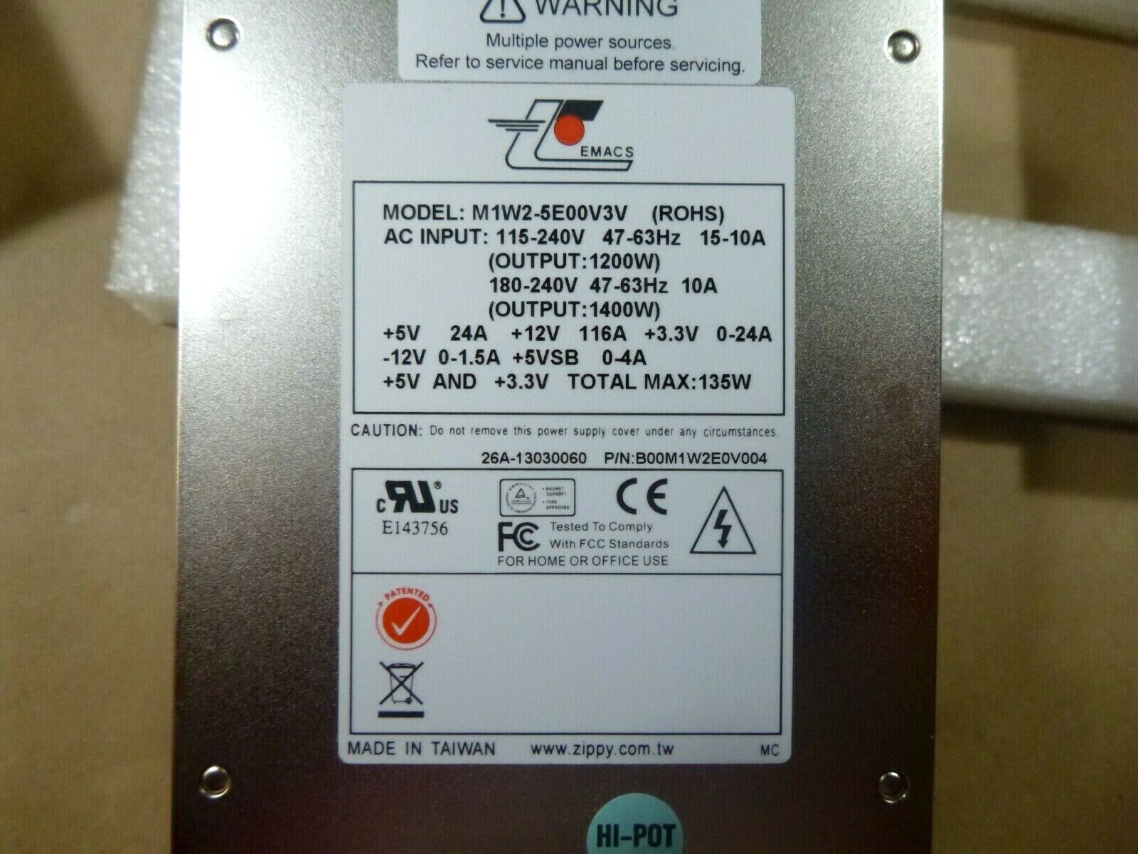 EMACS Zippy M1W2-5E00V3V, 2U Redundant Form ,1400W Gold 80 Power Supply | Industrial MRO Replacement Parts, Manufacturing Machine Parts & Components, Heavy Equipment Parts Supplier