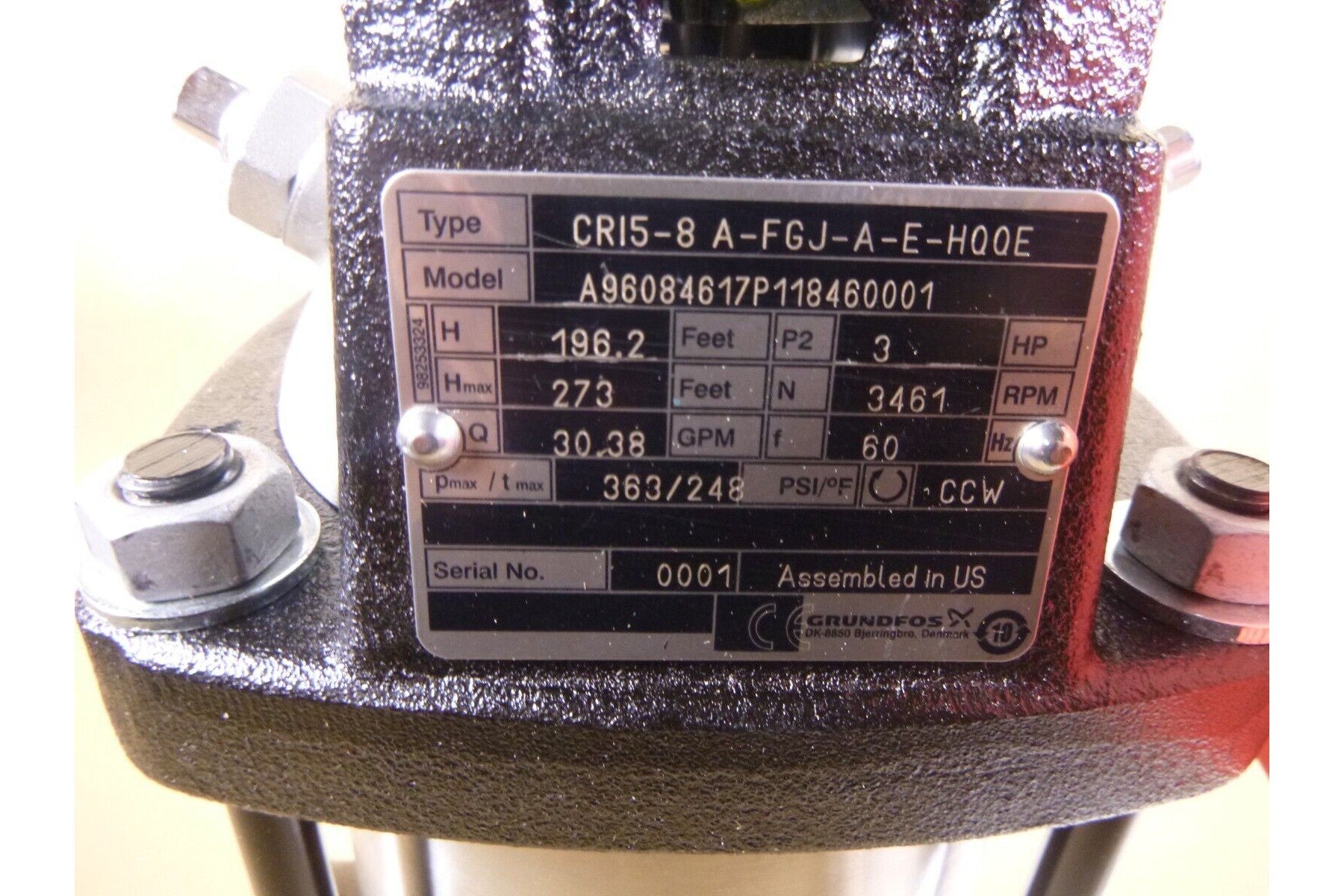 Grundfos Vertical Multistage Centrifugal Pump CR15-8 A-FGJ-A-E-HQQE, 3 Hp | Industrial Electric Motors, Pumps & Parts