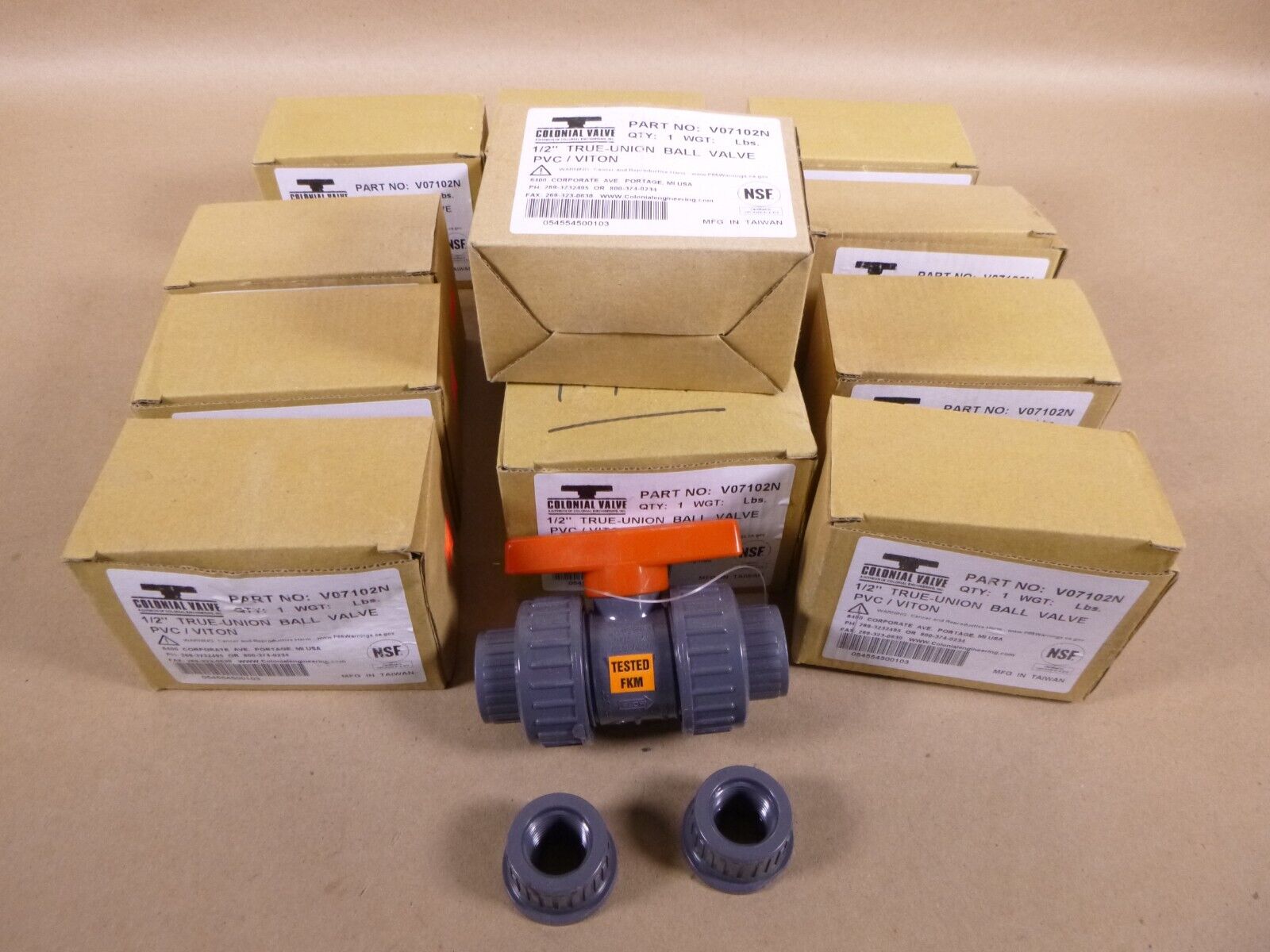 (Lot of 13) 1/2" True Union PVC Ball Valve, Socket & Threaded End Connectors | Industrial MRO Replacement Parts, Manufacturing Machine Parts & Components, Heavy Equipment Parts Supplier