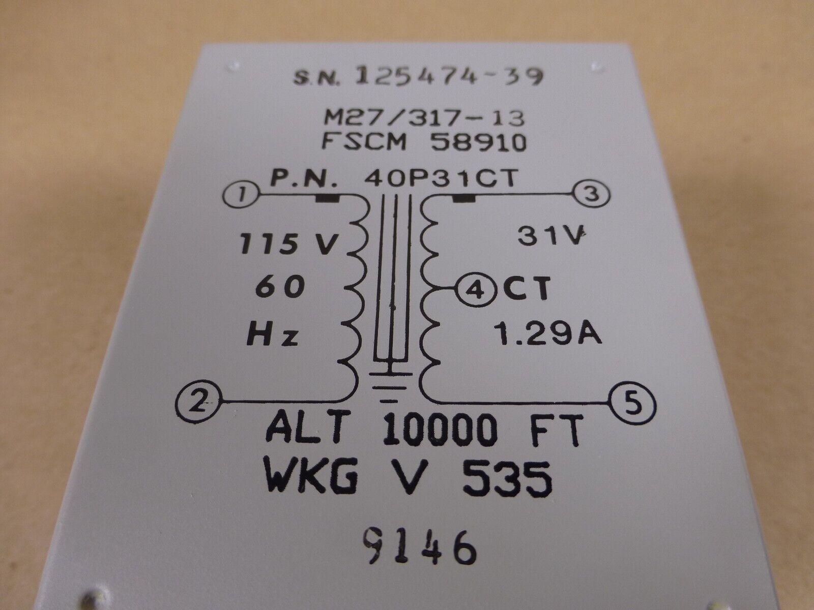 M27/317-13 Power Transformer 40P31CT 40VA 60HZ , 5-Wire Hook , 115/31VAC | Electrical MRO Replacement Parts & Components and Commercial Electrical Supplies Company