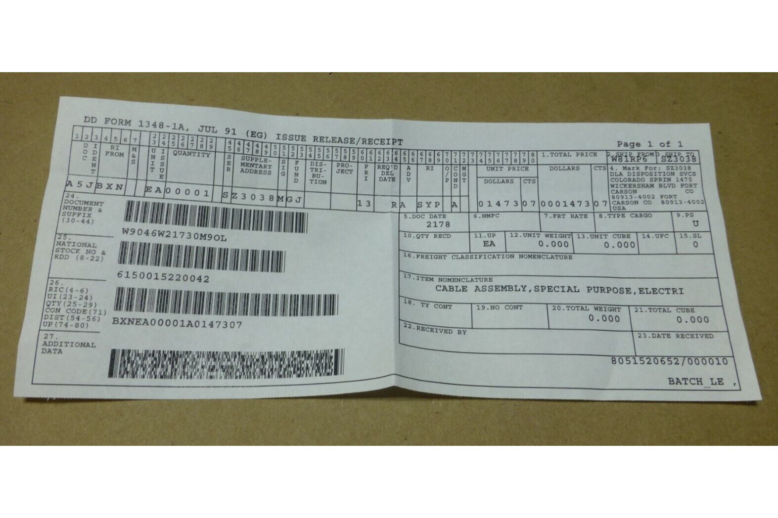 NAVAL SEA 7417740 CABLE ASSEMBLY FOR AN/WLD-1 , 6150-01-522-0042 | Electrical MRO Replacement Parts & Components and Commercial Electrical Supplies Company