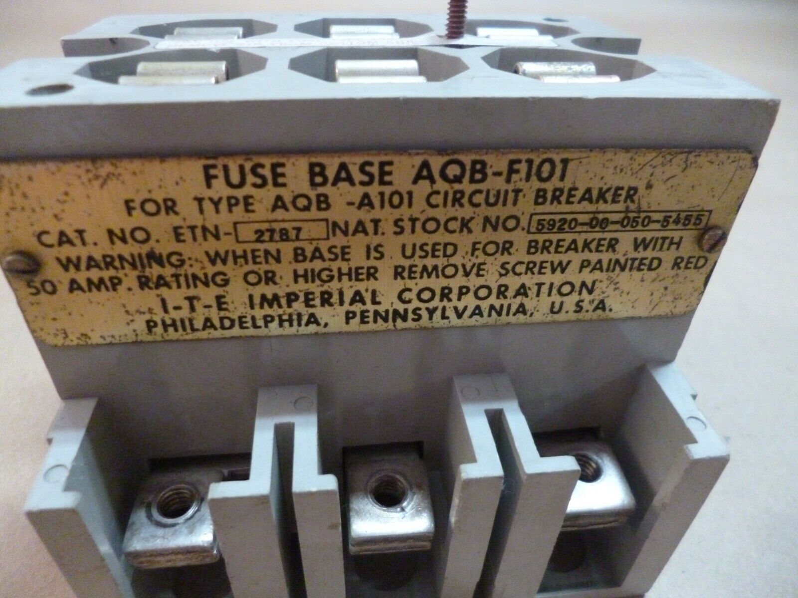 NAVAL SHIPS FUSE BASE ETN-2787, AQB-A101 , 5920-01-429-4591, 5920-01-216-6128 | Electrical MRO Replacement Parts & Components and Commercial Electrical Supplies Company