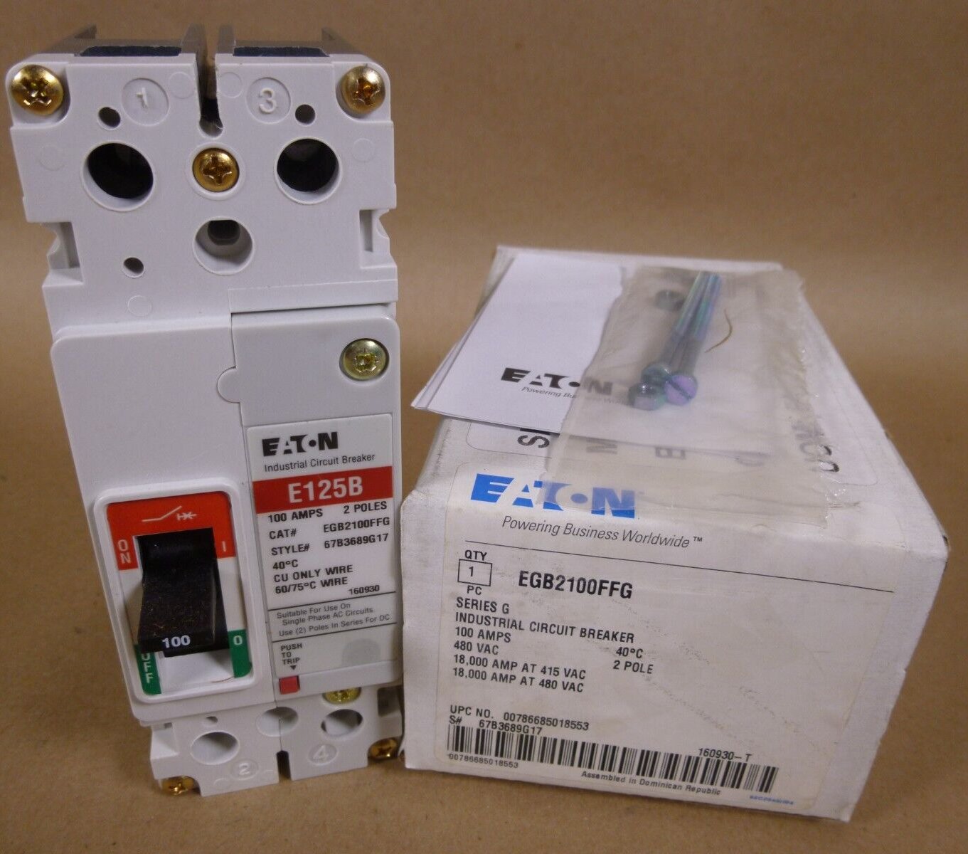 NEW Eaton EGB2100FFG Molded Case Breakers EG Frame 2P 100A 480V 50/60Hz | Electrical MRO Replacement Parts & Components and Commercial Electrical Supplies Company