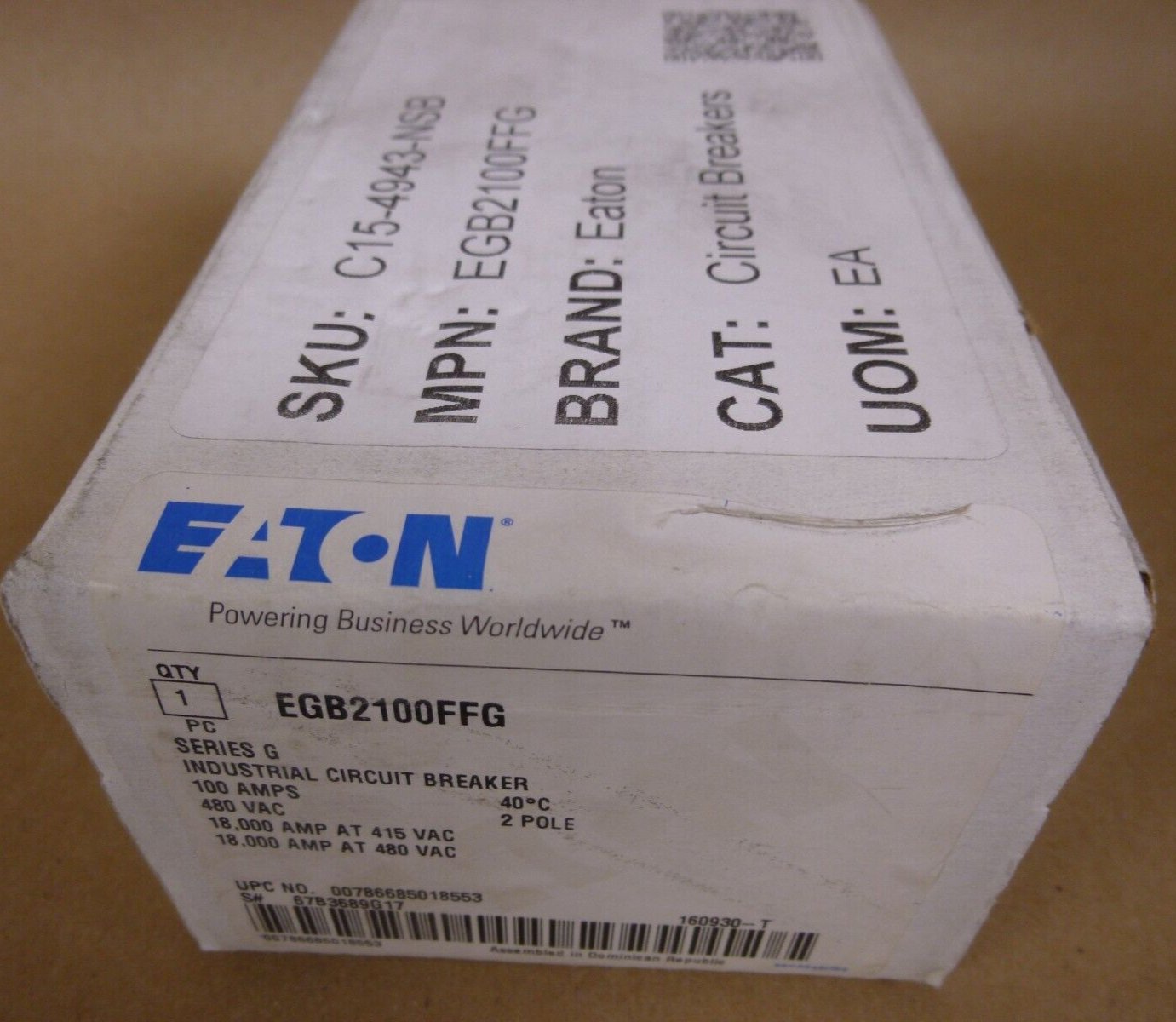 NEW Eaton EGB2100FFG Molded Case Breakers EG Frame 2P 100A 480V 50/60Hz | Electrical MRO Replacement Parts & Components and Commercial Electrical Supplies Company