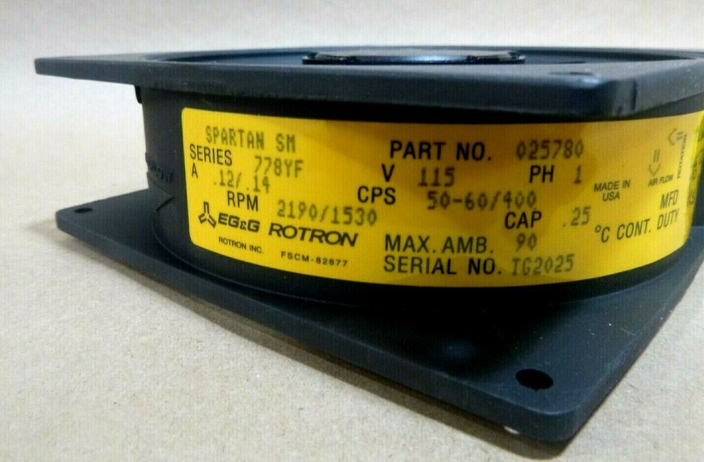 New EG&G Rotron Spartan SMS Tubeaxial Fan P/N 025780 Series 778YF, 2190/1530 Rpm | Electrical MRO Replacement Parts & Components and Commercial Electrical Supplies Company