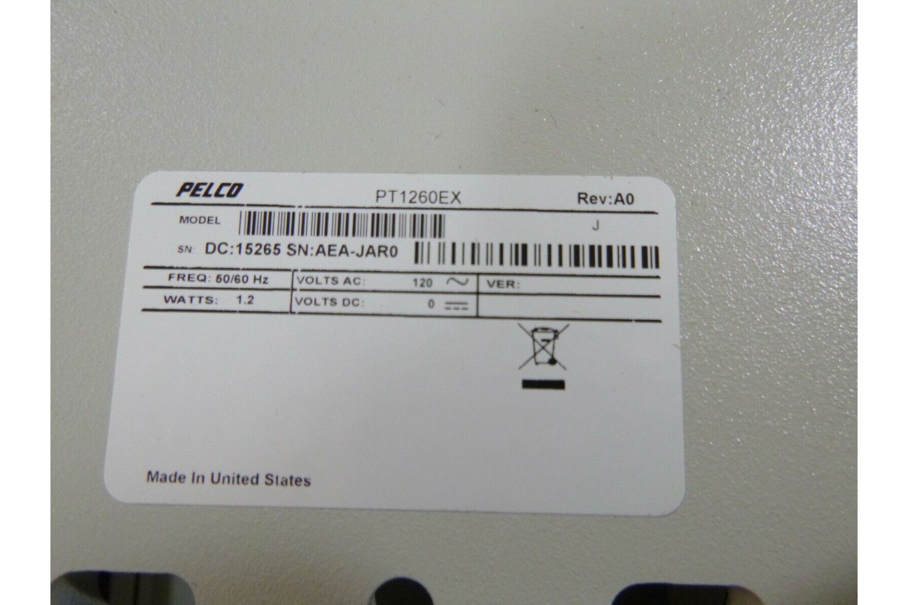 New Pelco PT1260EX Explosion-Proof Outdoor Pan/Tilt 120VAC PT1260EX/PP, U.S.A. | Electrical MRO Replacement Parts & Components and Commercial Electrical Supplies Company