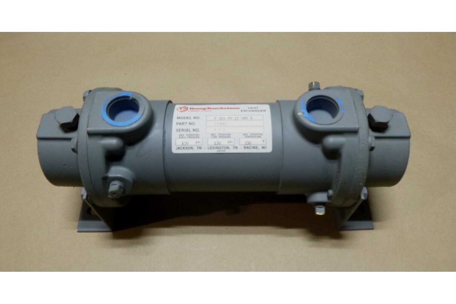 New Young Touchstone F301-HY-1P-CNT-B Heat Exchanger 150/150 Psi, 350 Deg F | Industrial MRO Replacement Parts, Manufacturing Machine Parts & Components, Heavy Equipment Parts Supplier
