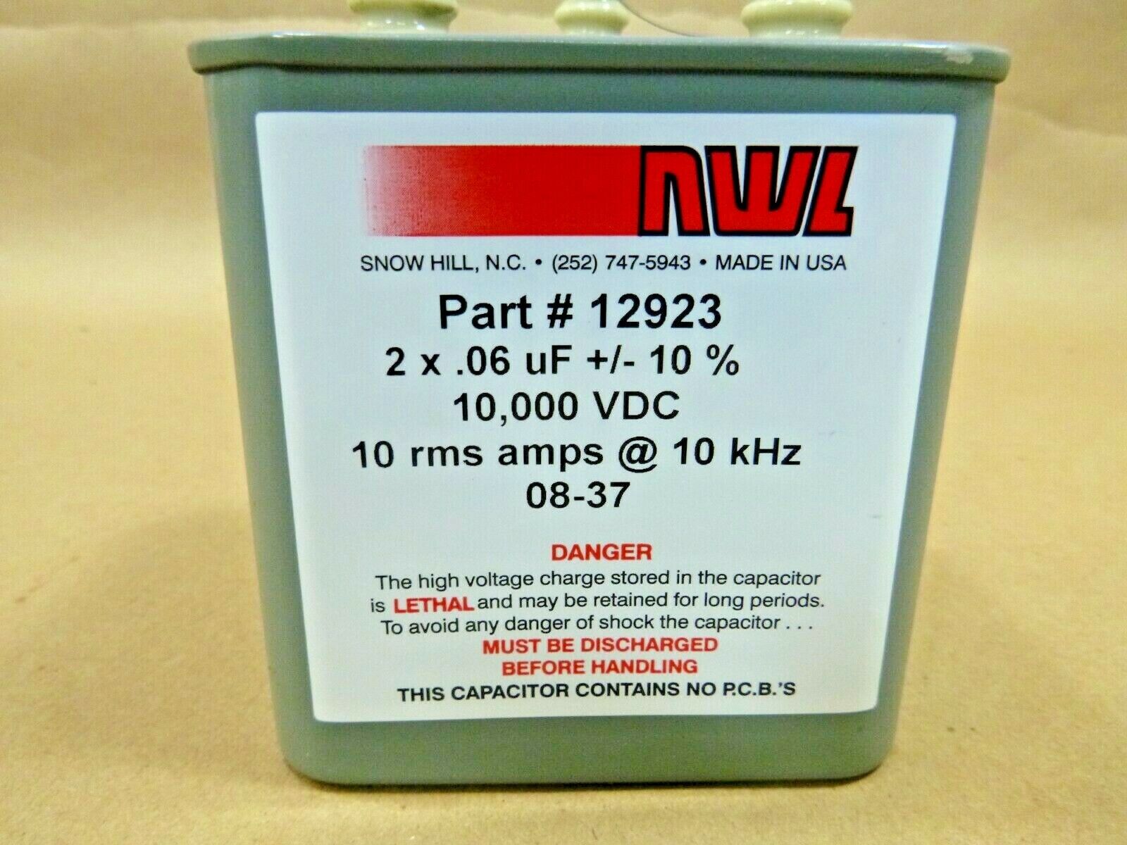 NWL SNOW HILL CAPACITOR 2 x .06 uF +/- 10% 10,000 Vdc - 10 rms amps @ 10 kHz | Electrical MRO Replacement Parts & Components and Commercial Electrical Supplies Company