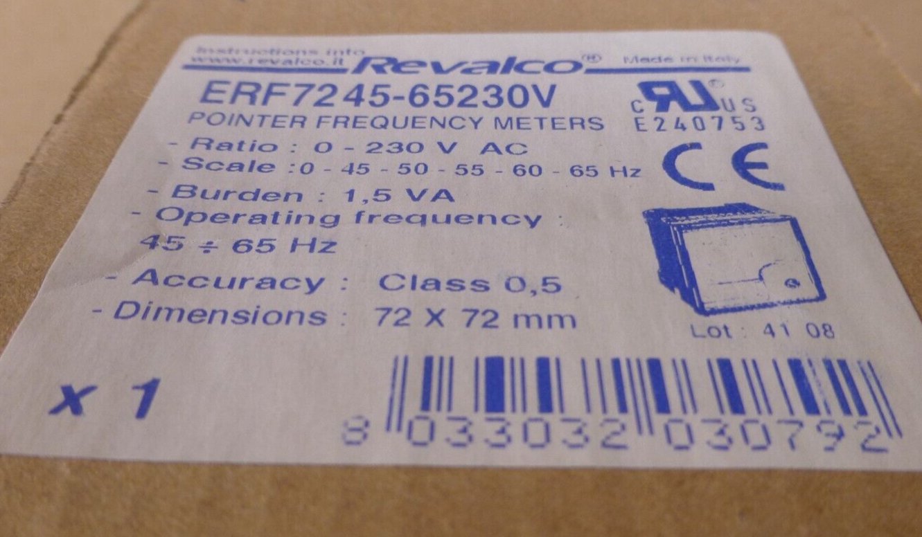 Revalco ERF72 45-65 230V HZ Meter Pointer Frequency 0-65HZ , 72x72mm | Industrial MRO Replacement Parts, Manufacturing Machine Parts & Components, Heavy Equipment Parts Supplier
