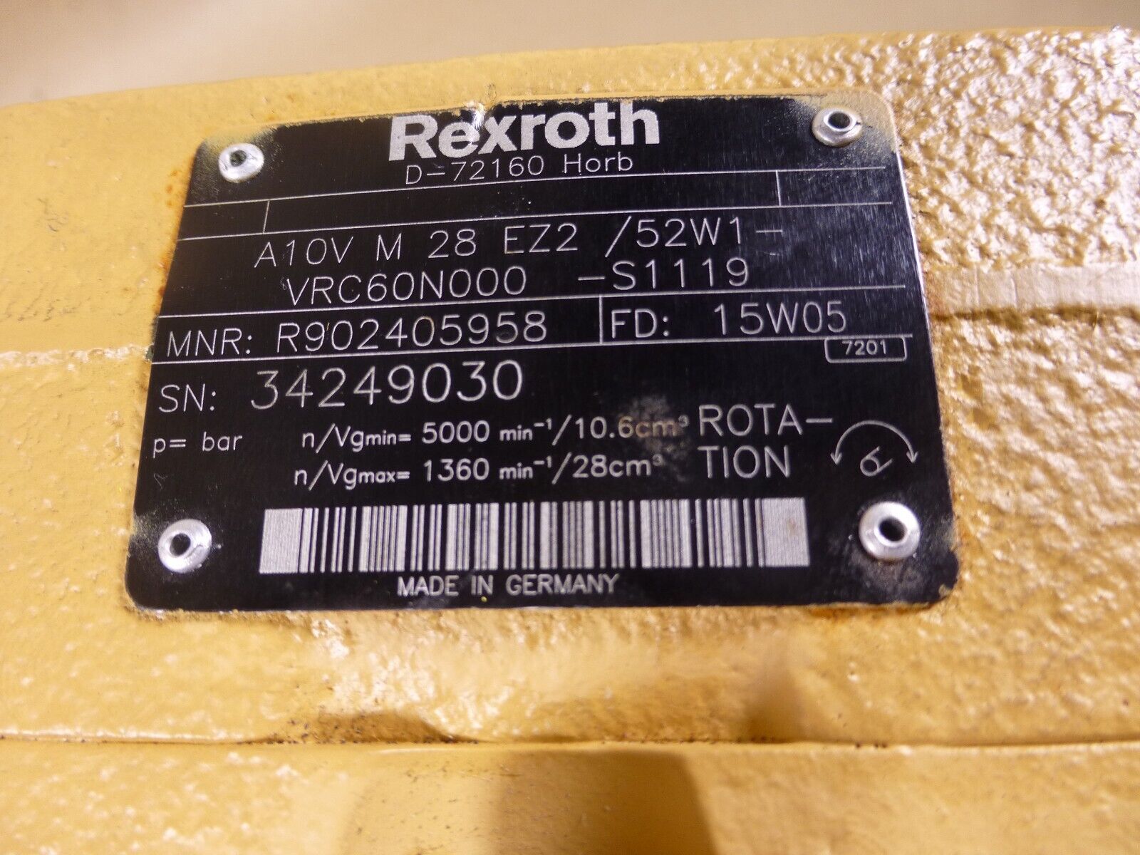REXROTH R90240595B AXIAL PISTON MOTOR A A10V M 28 EZ2 /52W1-VRC60N000-S1119 | Industrial Electric Motors, Pumps & Parts