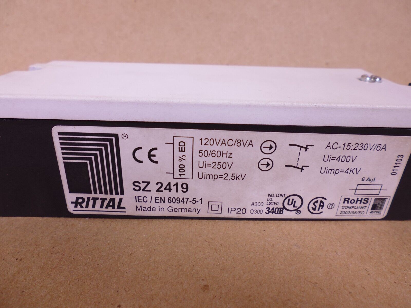 RITTAL SZ 2419 ELECTRICAL INTERLOCK SWITCH 8VA 120V AC 50/60HZ | Electrical MRO Replacement Parts & Components and Commercial Electrical Supplies Company