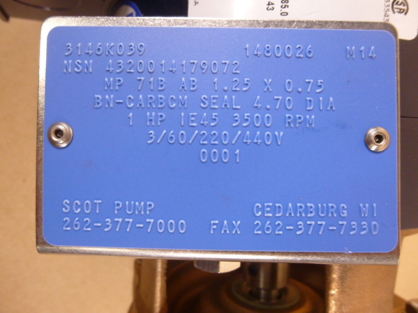 Scot 3146K039 Bronze Marine Centrifugal Pump 1HP 3PH 10GPM , 1-1/4" x 3/4" | Industrial Electric Motors, Pumps & Parts