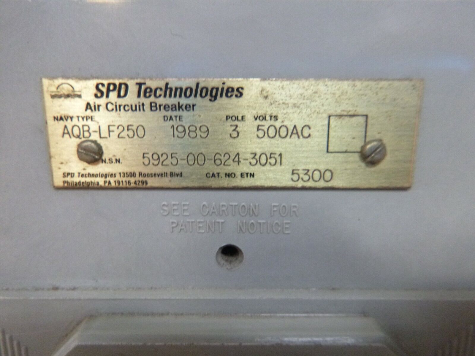 SPD Technologies AQB-LF250 U.S. Naval Circuit Breaker 5925-01-185-5155 | Electrical MRO Replacement Parts & Components and Commercial Electrical Supplies Company