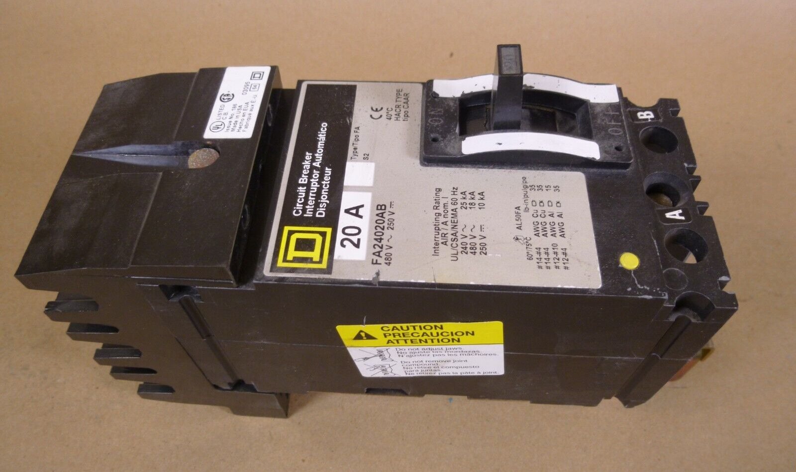 Square D Circuit Breaker 20A 2 Pole 480V 250V FA24020AB | Electrical MRO Replacement Parts & Components and Commercial Electrical Supplies Company