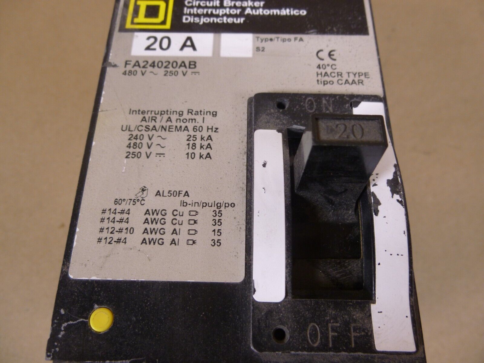 Square D Circuit Breaker 20A 2 Pole 480V 250V FA24020AB | Electrical MRO Replacement Parts & Components and Commercial Electrical Supplies Company