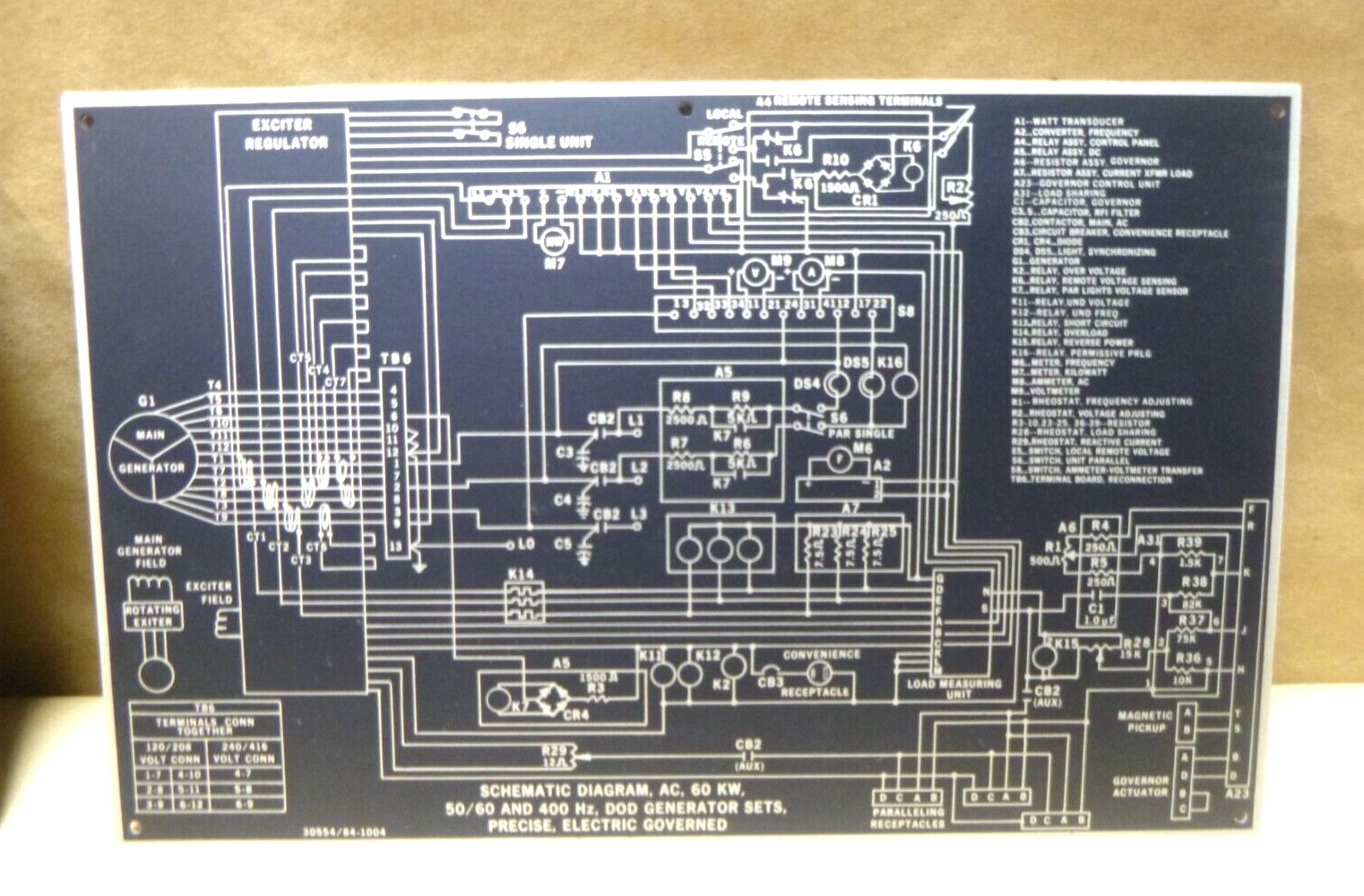 USGI 60 KW MEP Generator 50/60 & 400 Hz. Aluminum Schematic Diagram Nameplates | Genuine MEP Generator Replacement Parts and Military Surplus Generator Parts