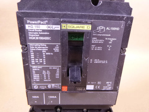 Square D HGK36100ABBC Molded Case Circuit Breaker 600V 100A 35kA@480V | Electrical MRO Replacement Parts & Components and Commercial Electrical Supplies Company