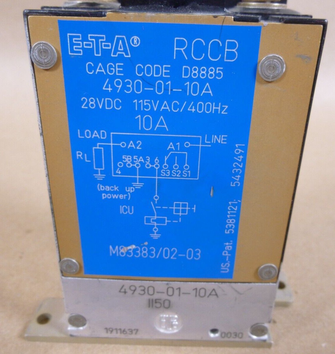 2x E-T-A 4930-01-10A Remote Control Circuit Breaker RCCB M83383/02-03 10A 400Hz | Electrical MRO Replacement Parts &amp; Components and Commercial Electrical Supplies Company